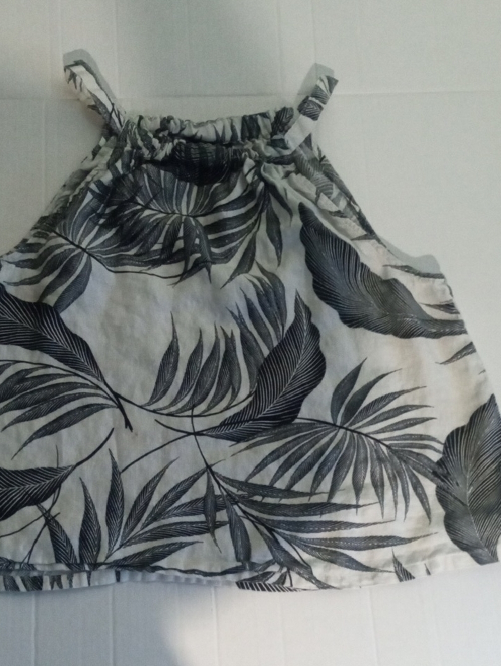 Tahari 100% Linen Boho Black and White Palm-Print Halter Camisole Size Large - Picture 10 of 10